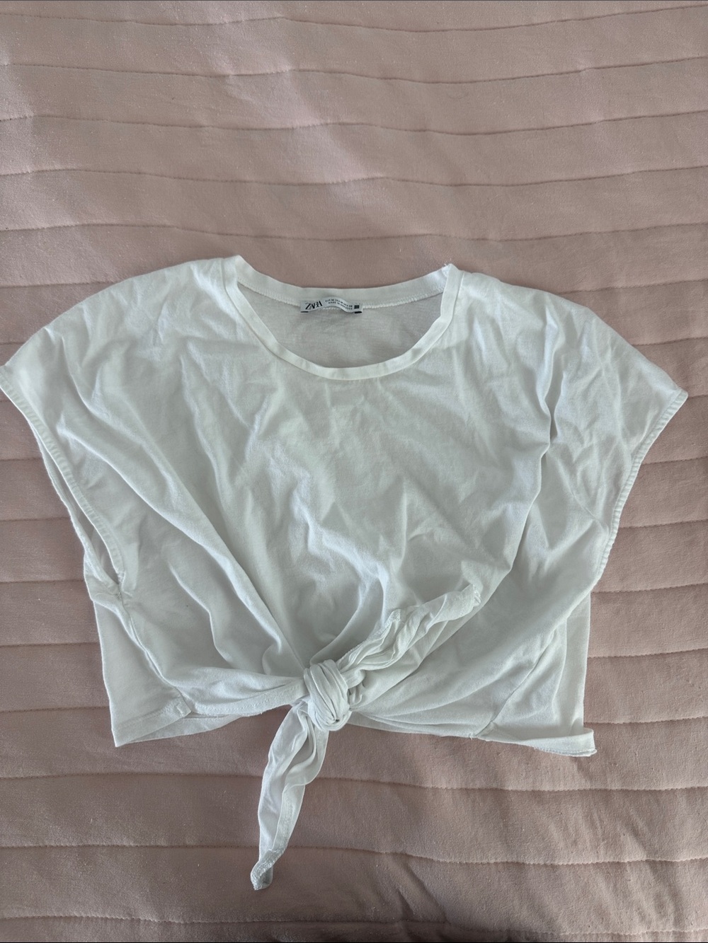 Zara White Tie-Front Cropped Tee